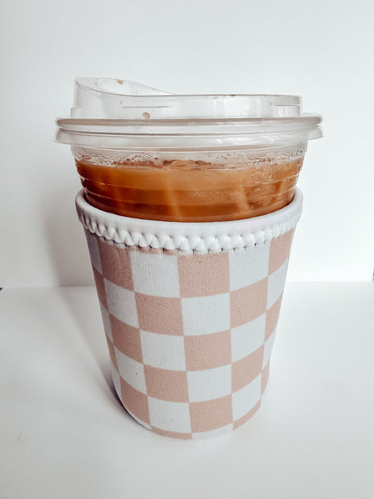 Tan Checkered Iced Coffee Sleeve